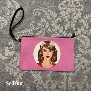 Taylor Swift Pink Makeup Bag with Illustrated Portrait Zippered